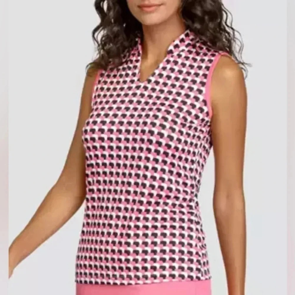 NWT Tail Women’s Sleeveless Novelty Neck Golf Polo Top Size XS Stacked Cube